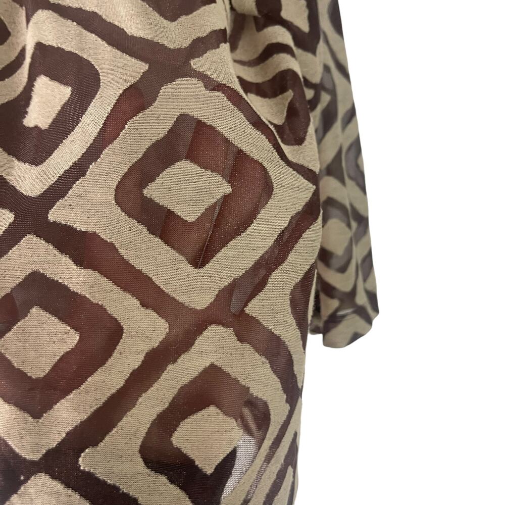 Chico's Women's Size XL (3) Geometrical Sheer Brown Front‎ Tie Cardigan Top - Picture 4 of 8